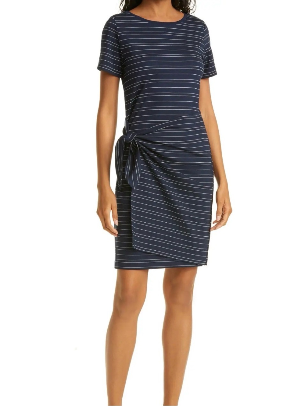 Club Monaco Twansia Navy Striped Tie-Waist Mini Dress